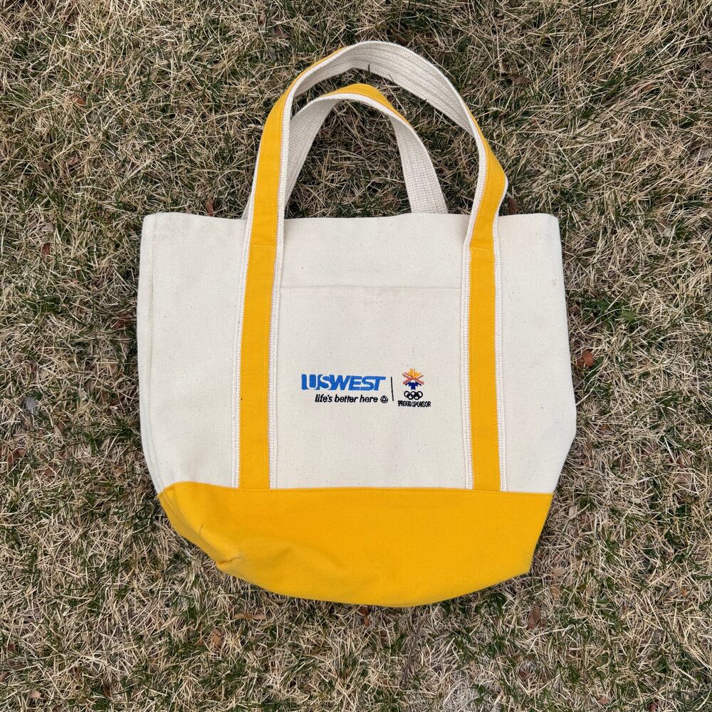 Vintage U.S. West Salt Lake City Olympics White Yellow Canvas Tote Bag (17 x 15)